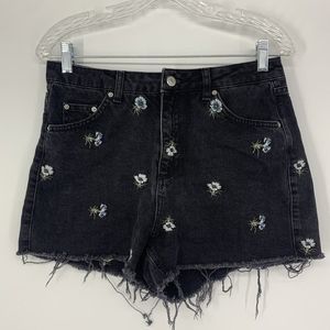 Topshop Black Denim Daisy Shorts Moto Mom US Size 8